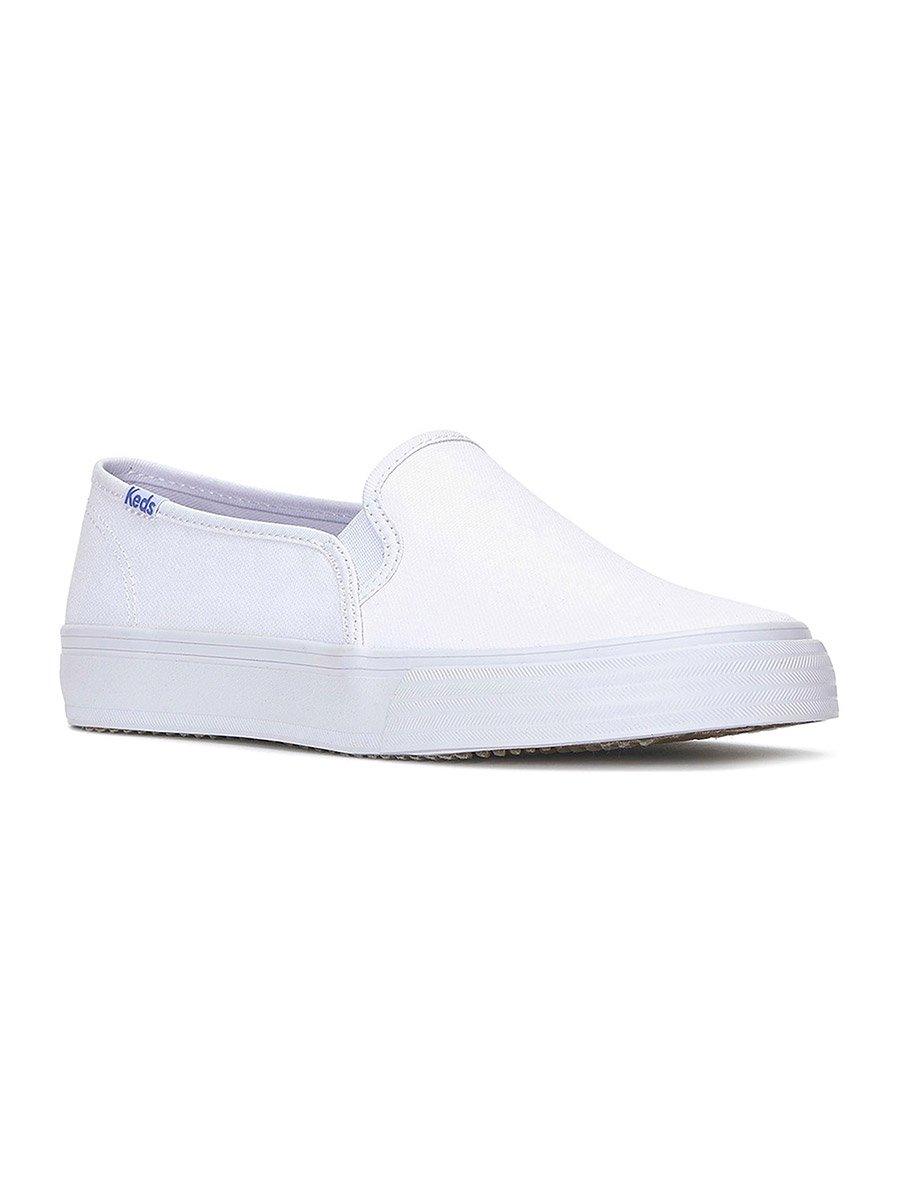 White Double Decker Slip On Canvas Sneakers