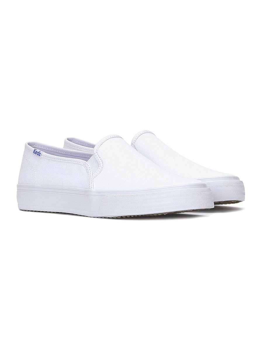 White Double Decker Slip On Canvas Sneakers