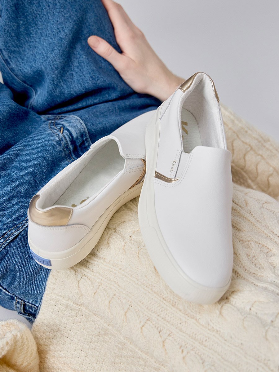 White Pursuit Faux Leather Slip-On Sneakers