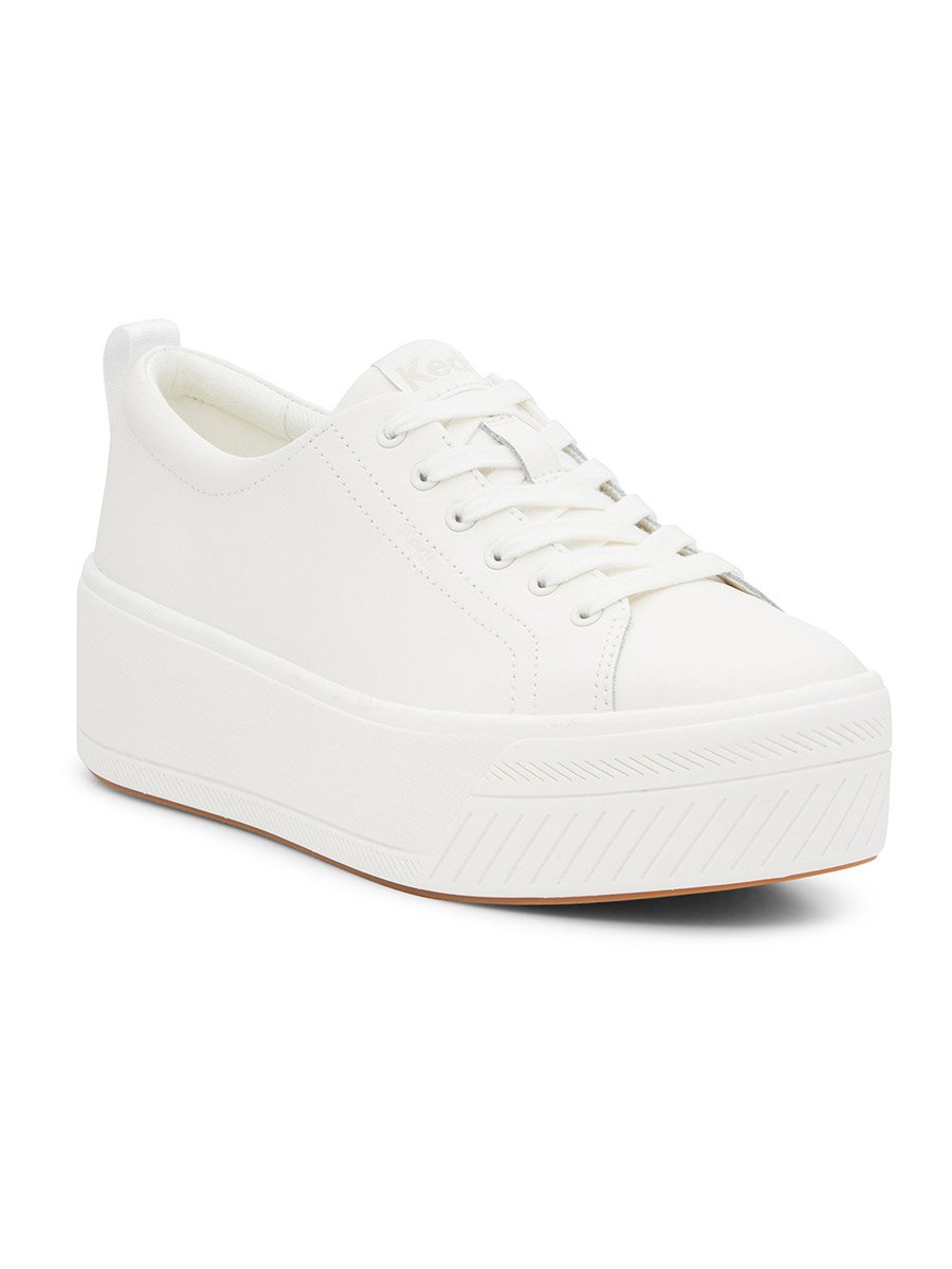 White Faux Leather Platform Sneakers