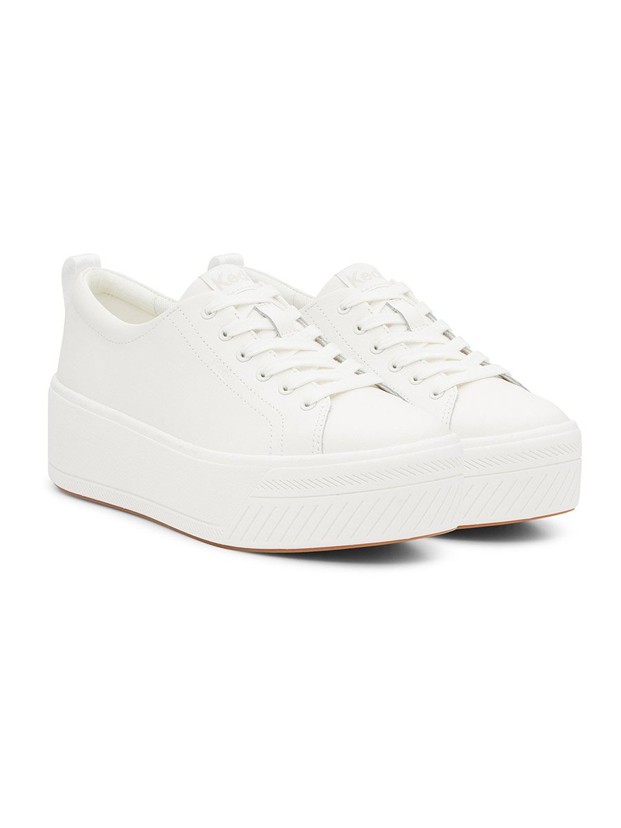 White Faux Leather Platform Sneakers