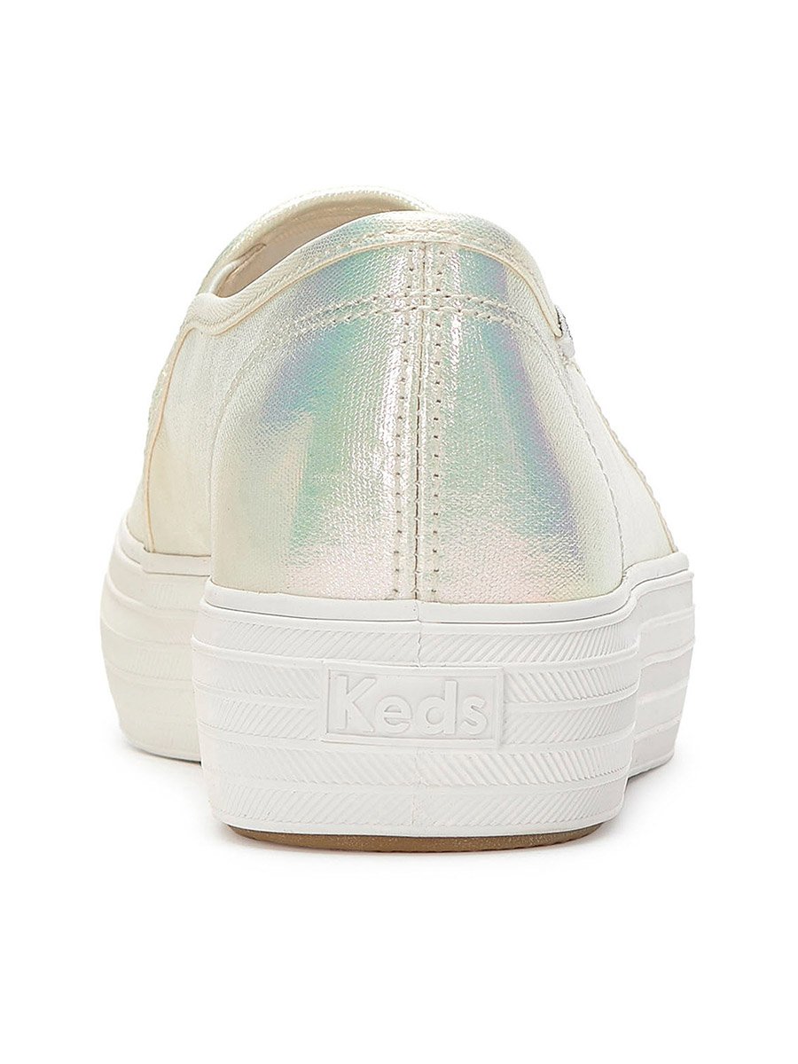White Slip On Canvas Sneakers with Floral Detail