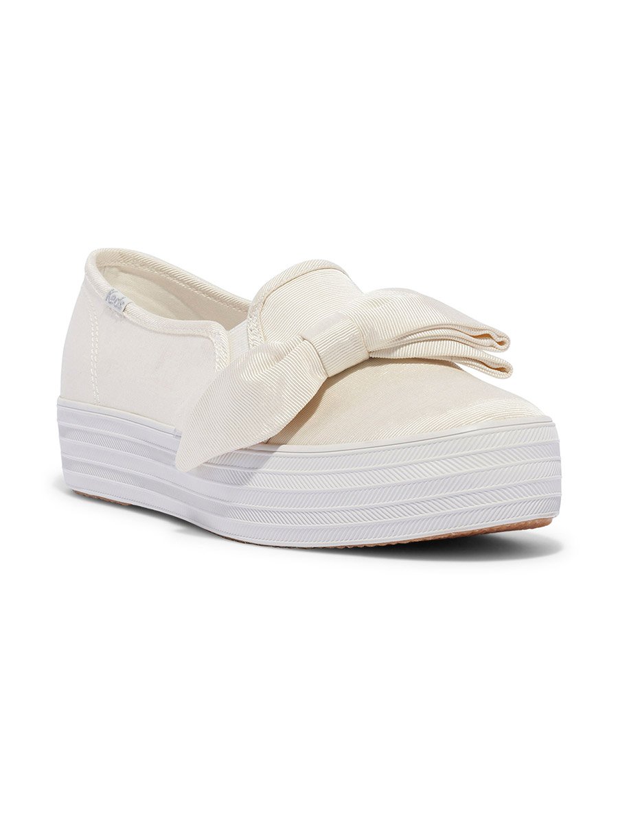 White Canvas Sneakers with Bow Detail