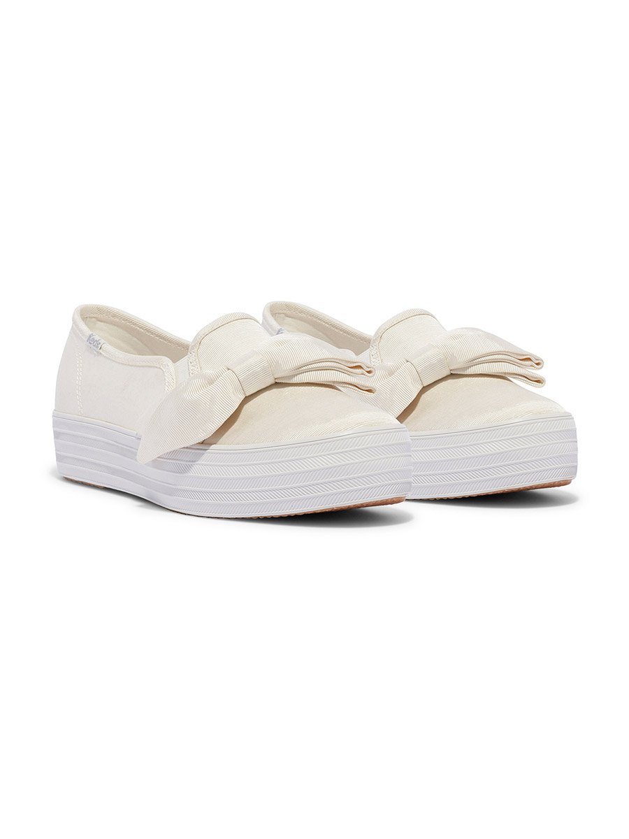 White Canvas Sneakers with Bow Detail
