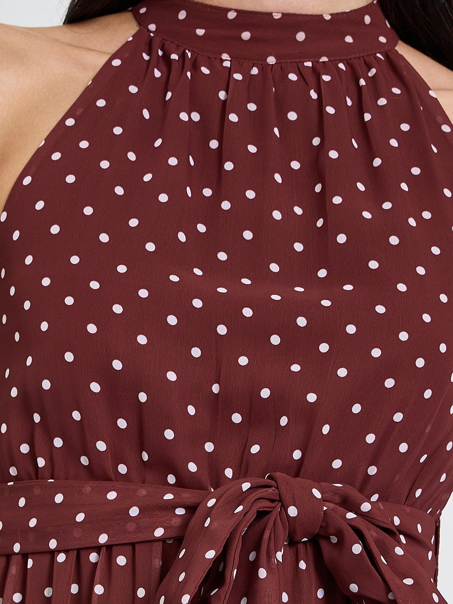 Brown Polka Dot Tiered Maxi Dress