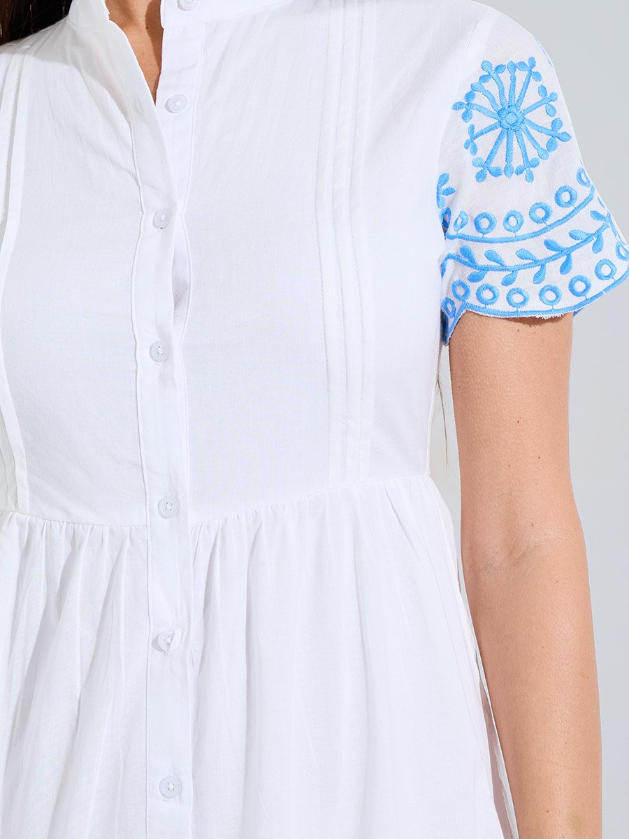 White Embroidered Cotton Tiered Midi Dress
