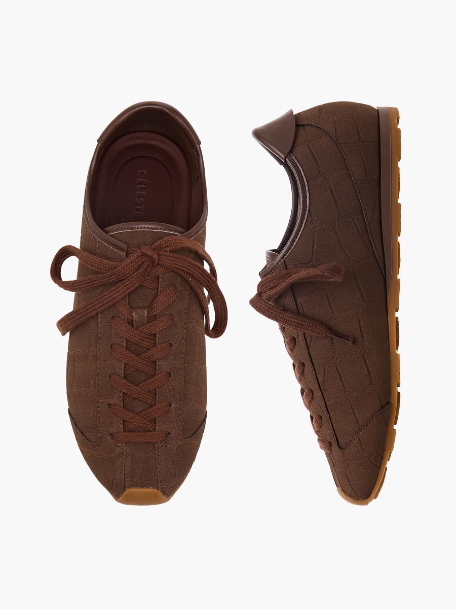 Women Textured Lace-Up Ankle Sneakers