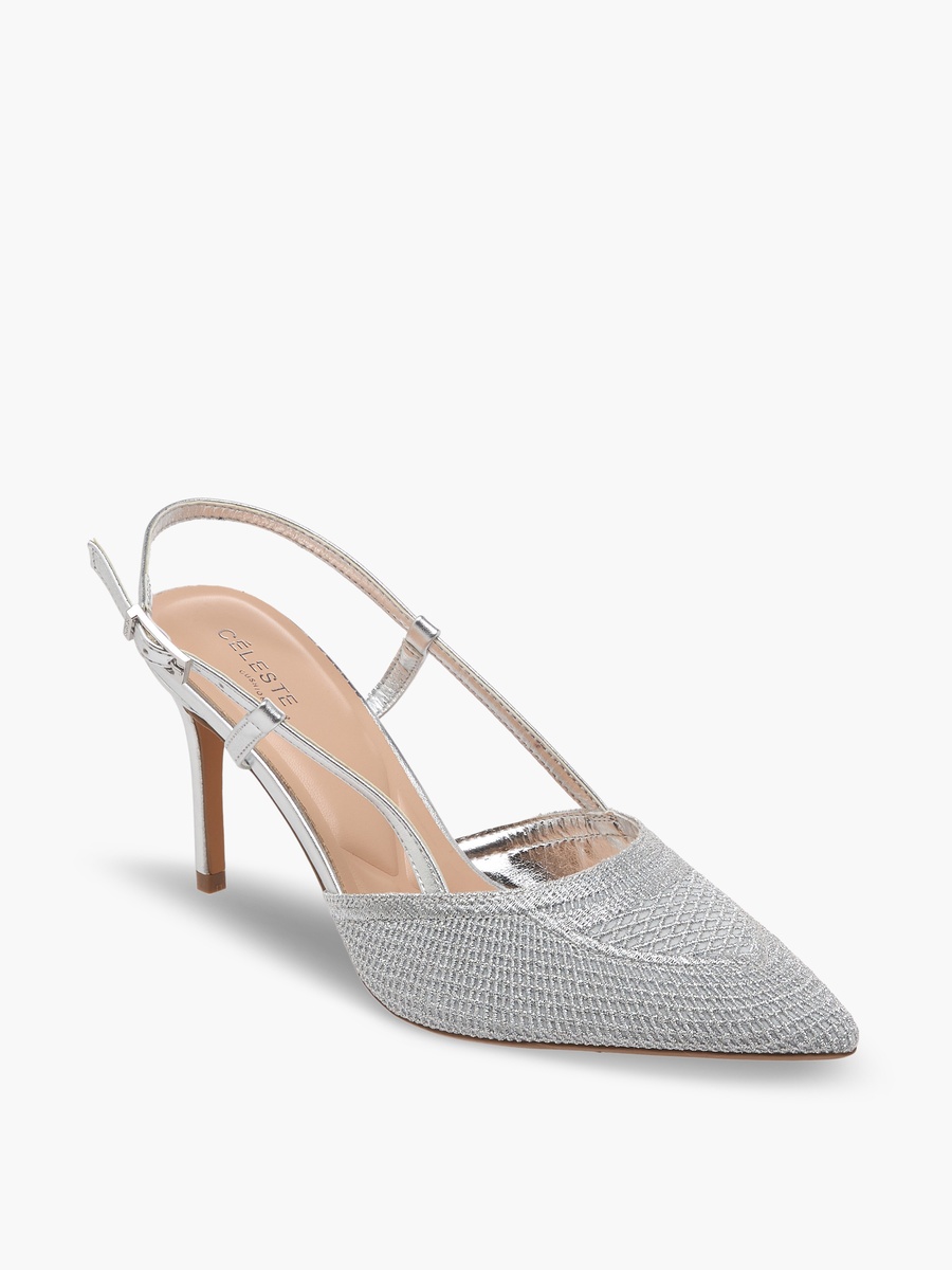 Women Textured Stiletto Slingback Heel Shoes