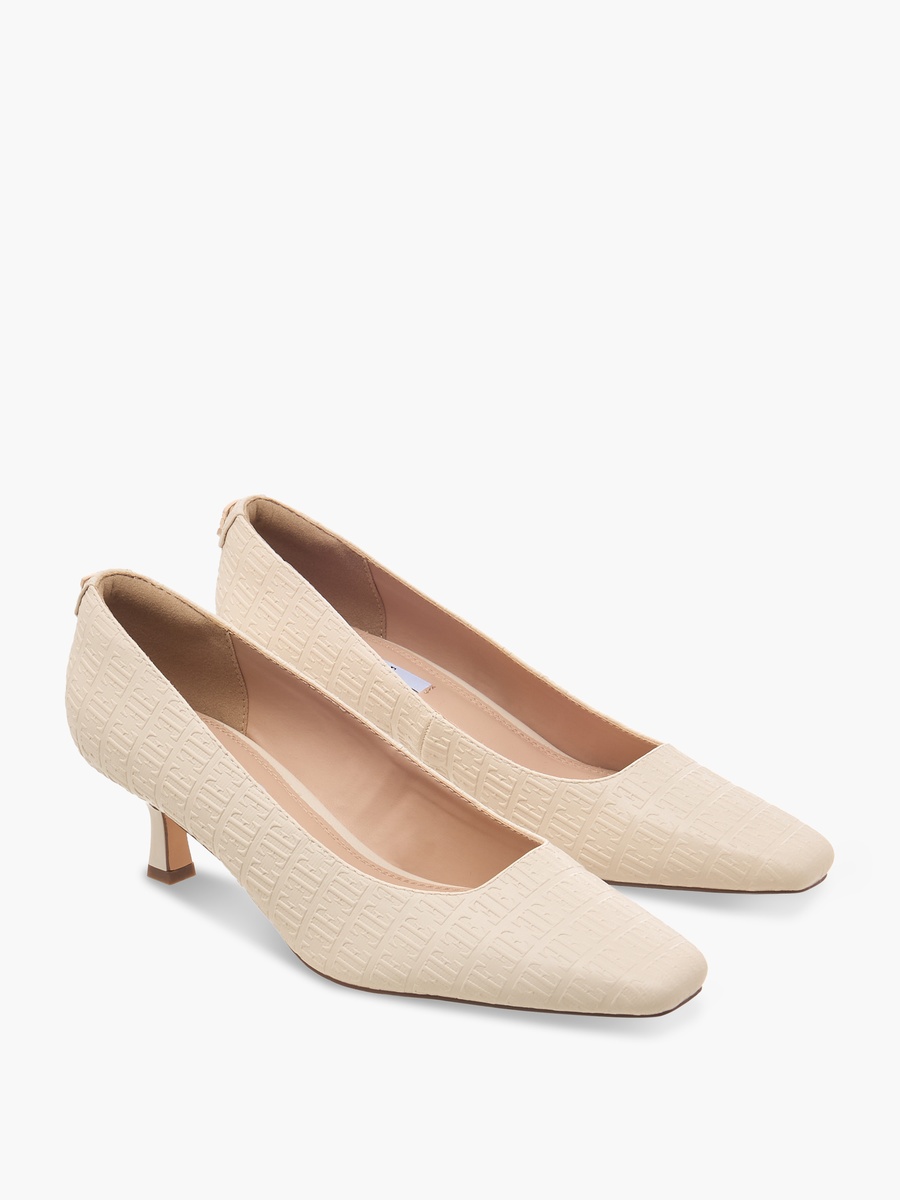 Women Monogram Textured Kitten Heel Pumps