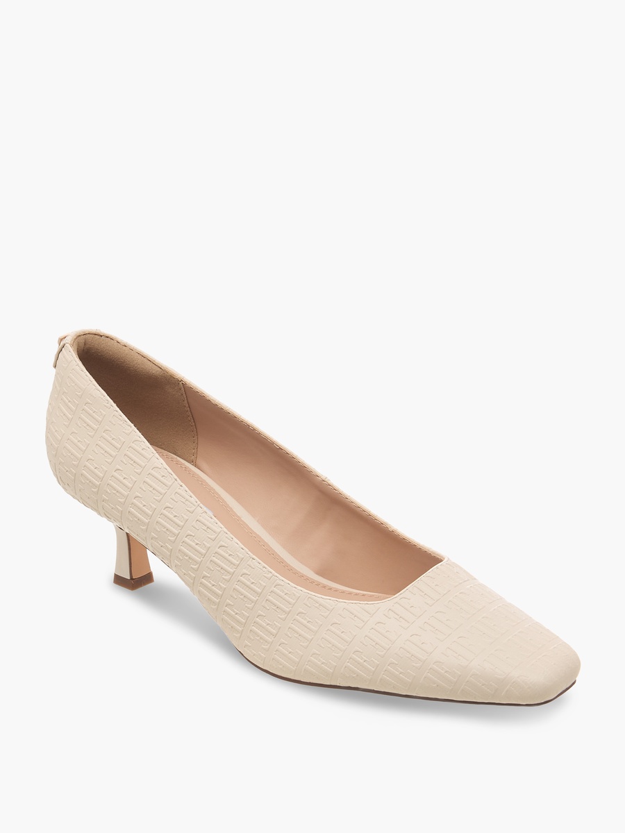 Women Monogram Textured Kitten Heel Pumps