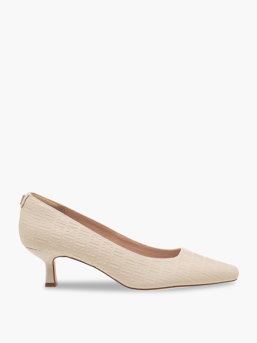 Women Monogram Textured Kitten Heel Pumps