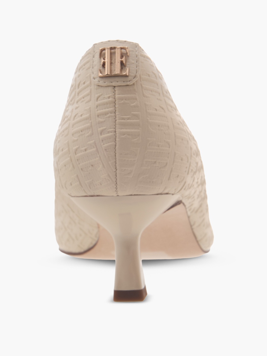 Women Monogram Textured Kitten Heel Pumps
