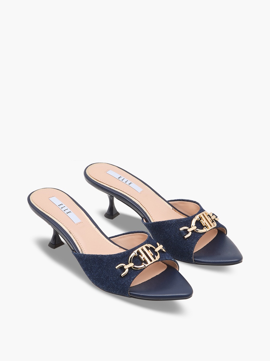 Women Metal Accent Flared Heel Sandals
