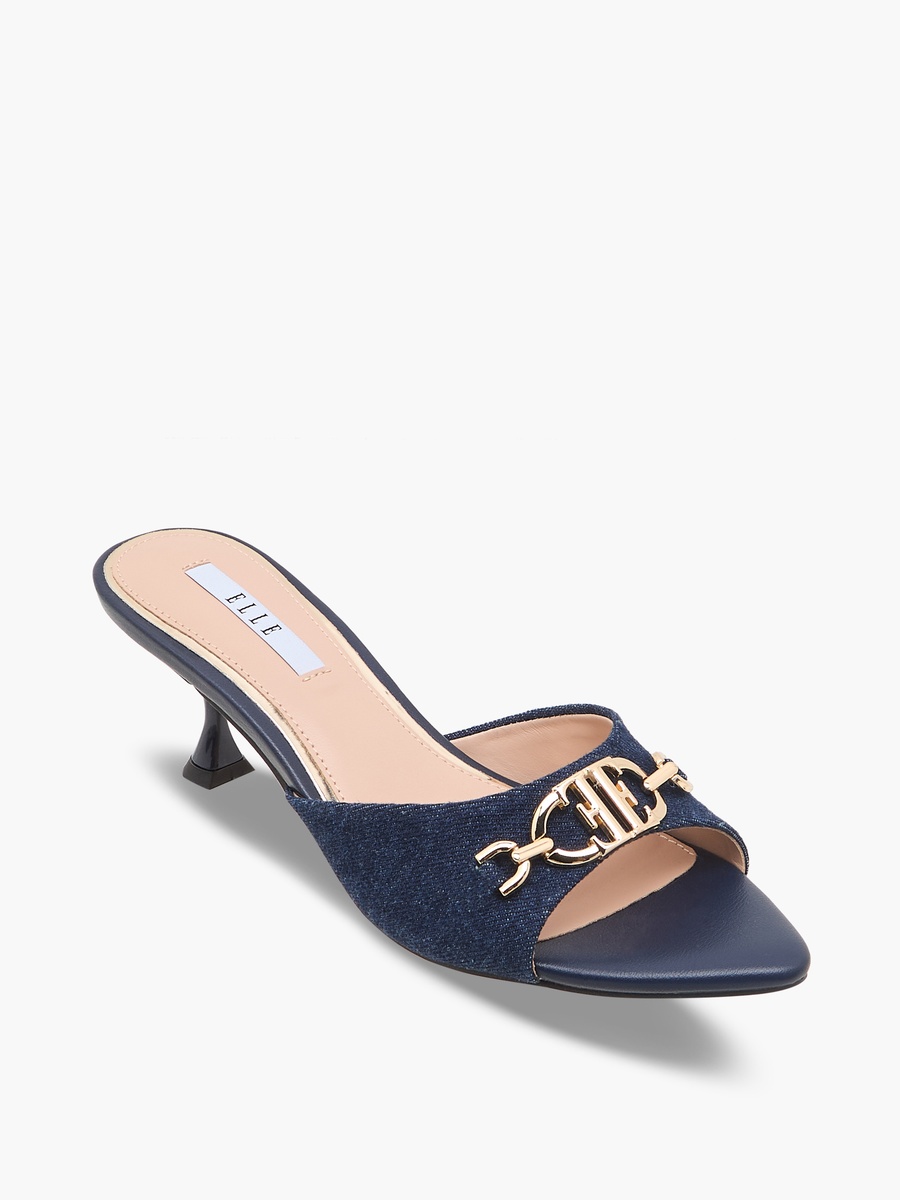 Women Metal Accent Flared Heel Sandals