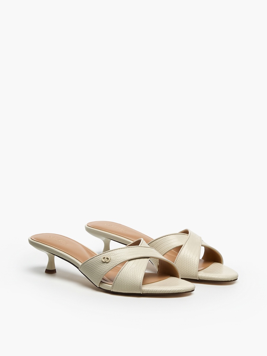 Women Cross Strap Slip-on Sandals with Kitten Heels