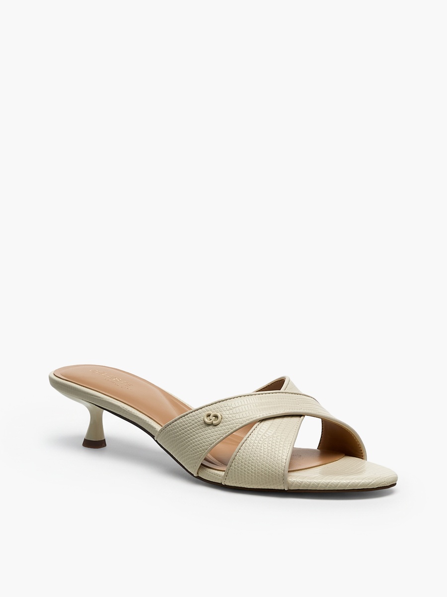 Women Cross Strap Slip-on Sandals with Kitten Heels