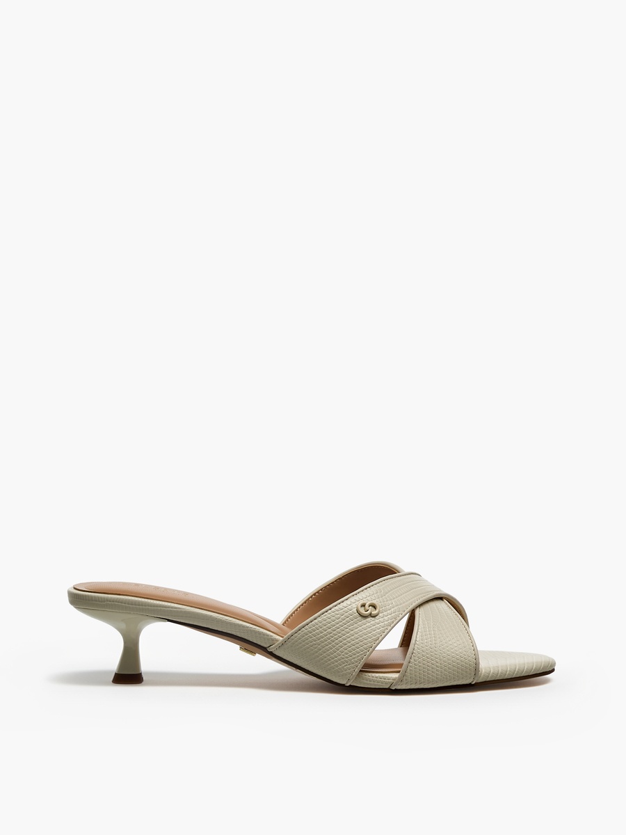 Women Cross Strap Slip-on Sandals with Kitten Heels