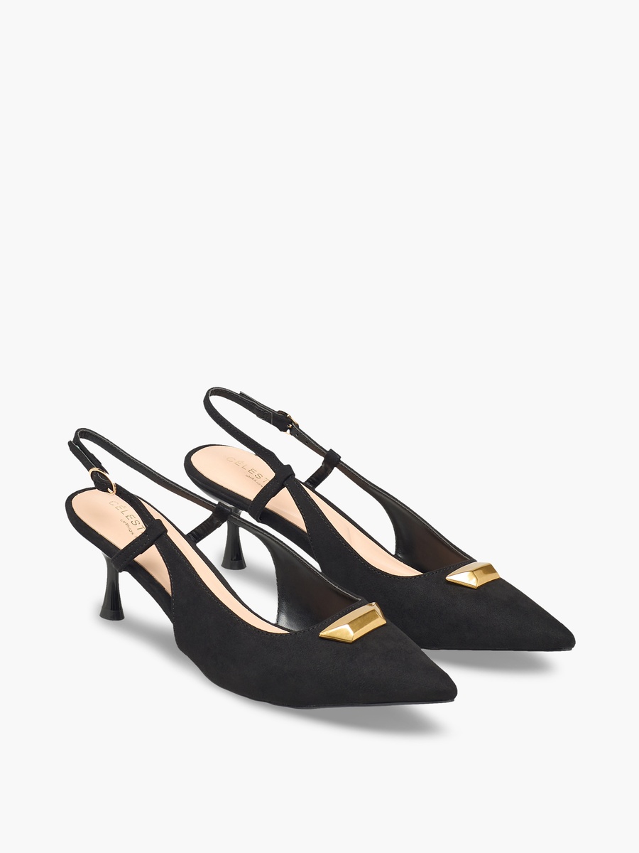 Women Pointed Toe Flared Heel Slingback Shoes