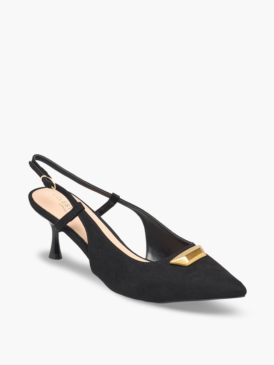 Women Pointed Toe Flared Heel Slingback Shoes