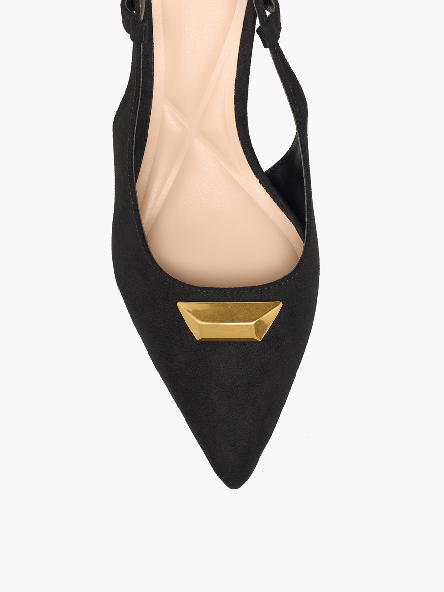 Women Pointed Toe Flared Heel Slingback Shoes