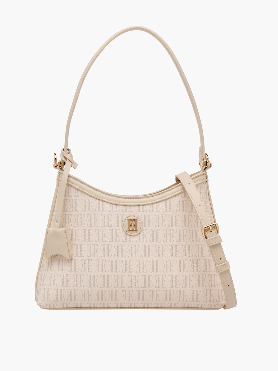 Monogram Print Shoulder Bag with Detachable Strap