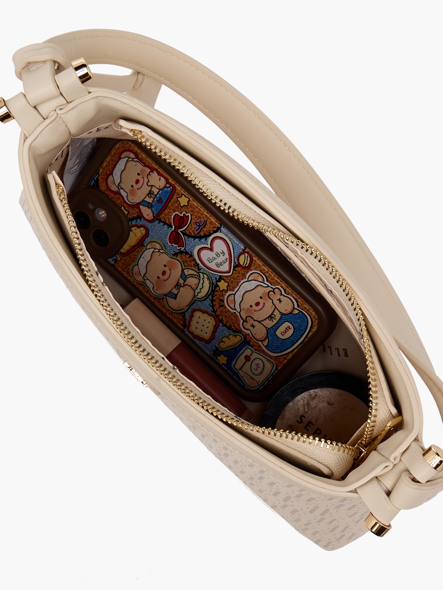 Monogram Print Shoulder Bag with Detachable Strap
