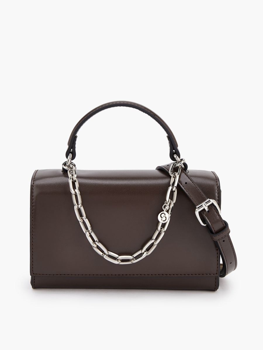 Solid Satchel Bag with Chain Detail