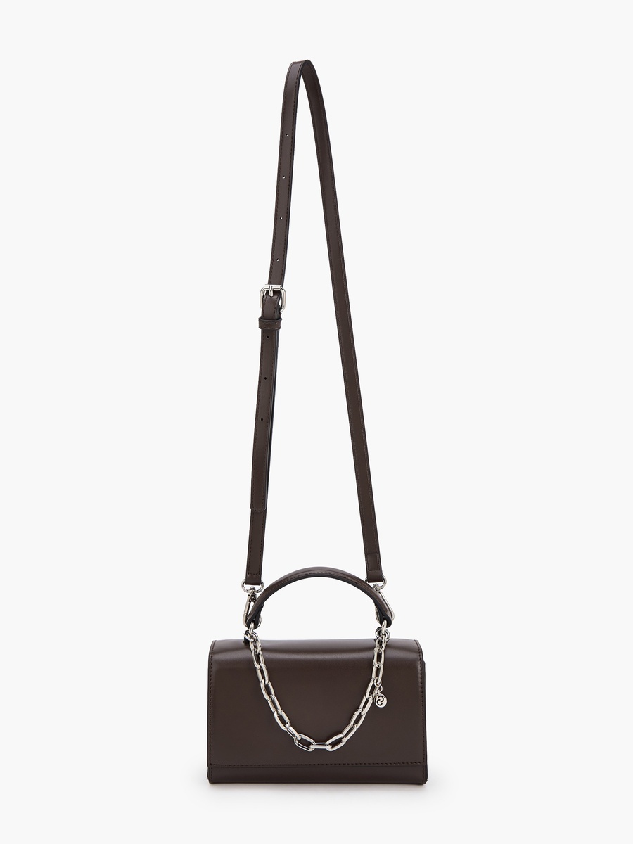 Solid Satchel Bag with Chain Detail