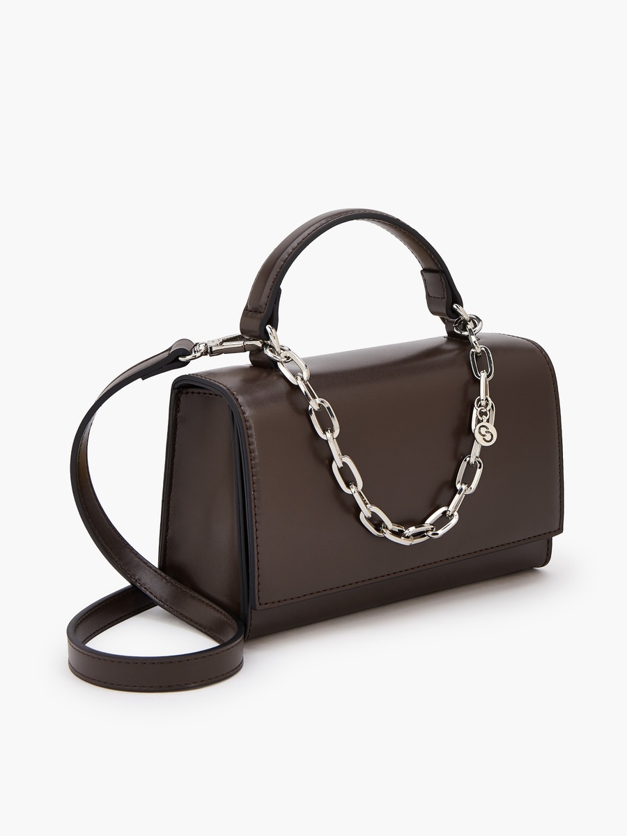 Solid Satchel Bag with Chain Detail