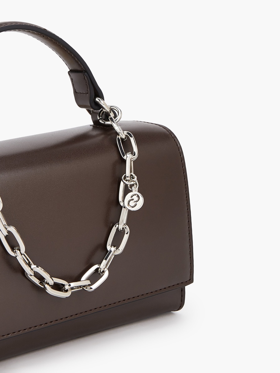 Solid Satchel Bag with Chain Detail