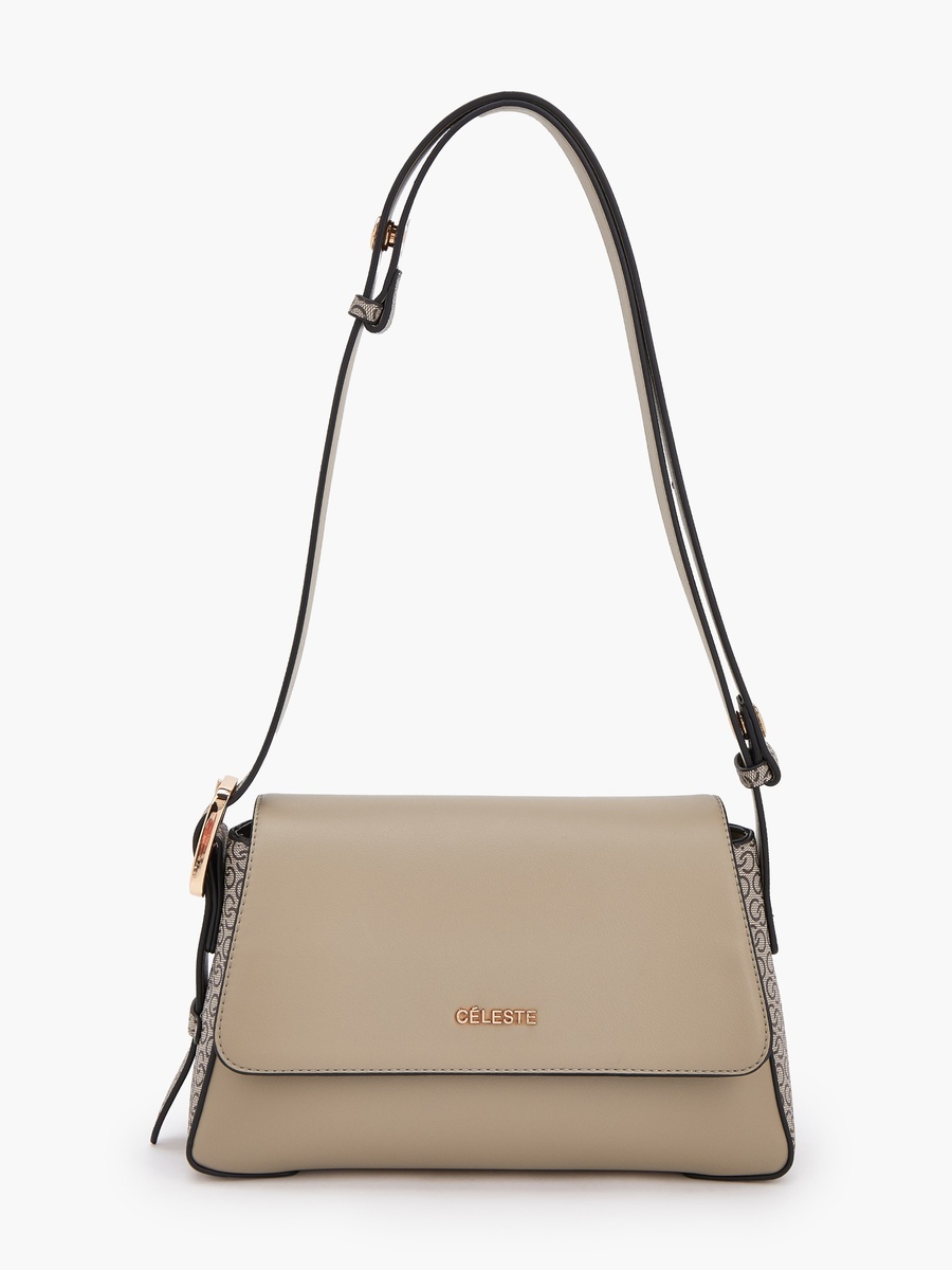Textured Panel Shoulder Bag with Button Closure