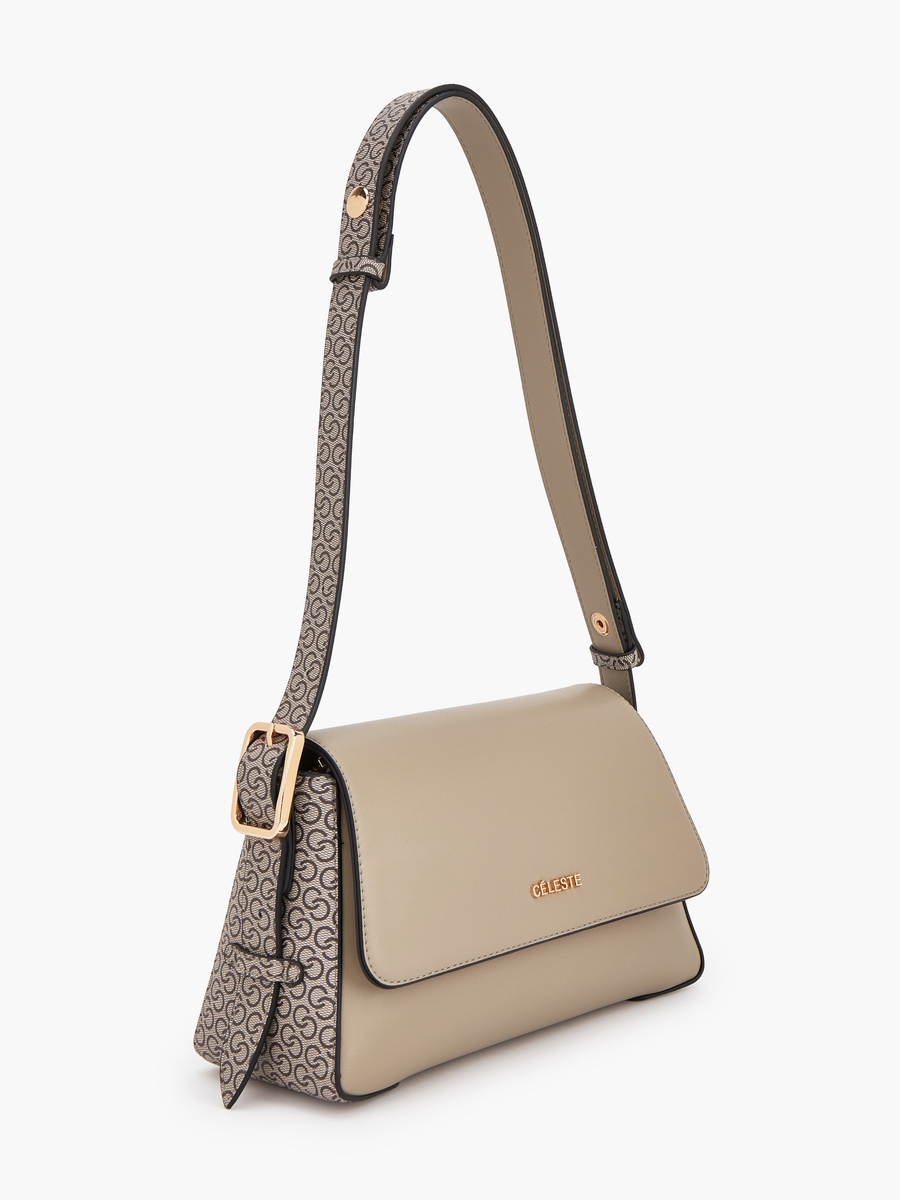 Textured Panel Shoulder Bag with Button Closure