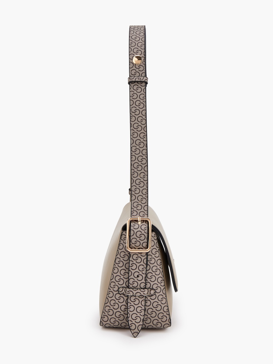 Textured Panel Shoulder Bag with Button Closure