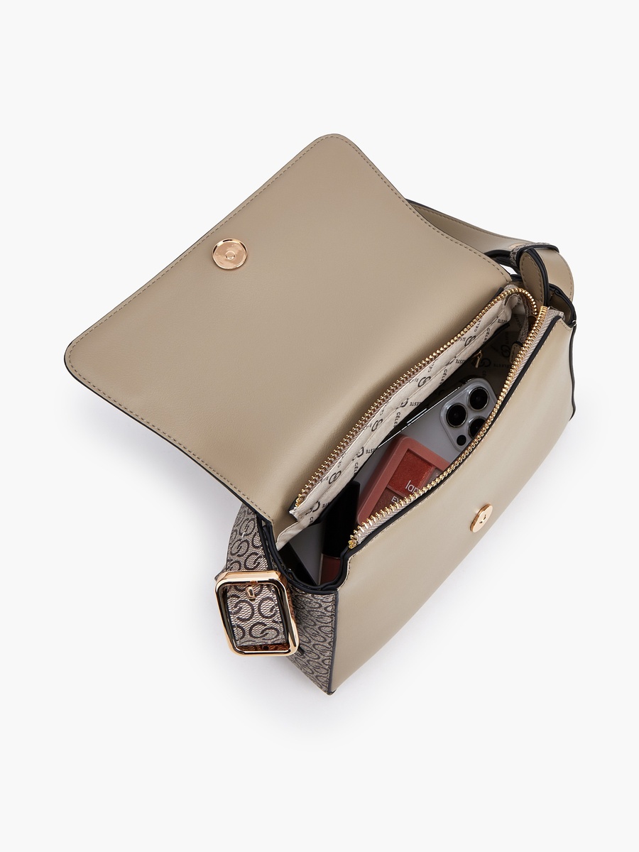 Textured Panel Shoulder Bag with Button Closure