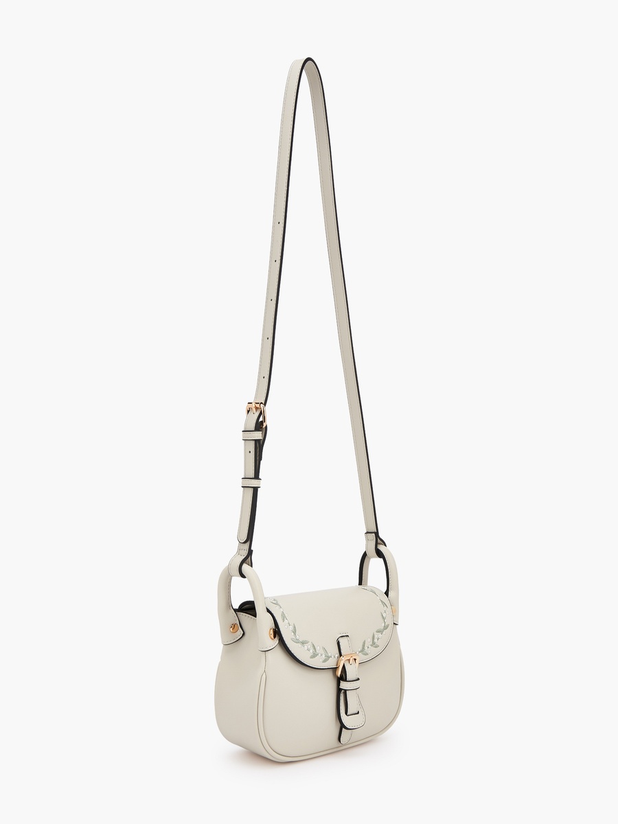 Embroidered Flap Crossbody Bag with Button Closure