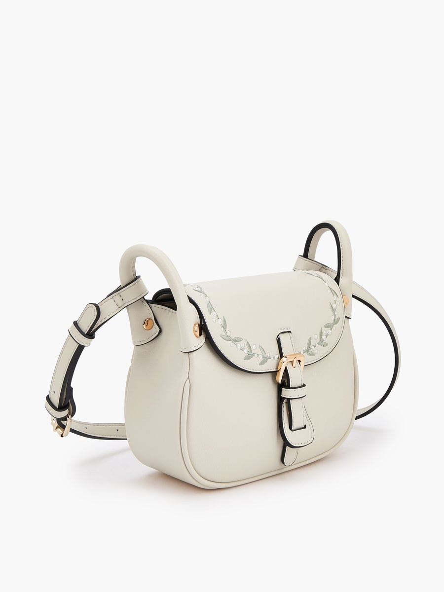 Embroidered Flap Crossbody Bag with Button Closure