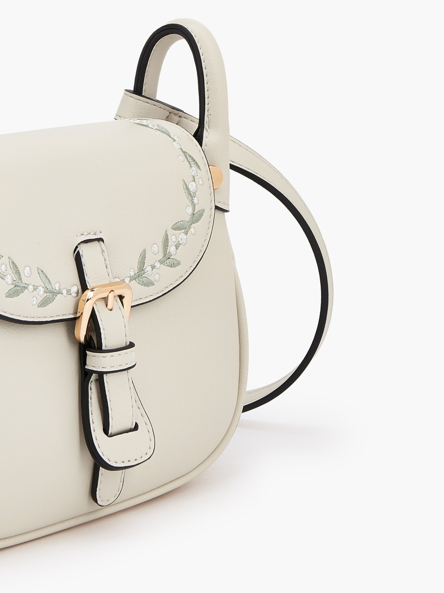 Embroidered Flap Crossbody Bag with Button Closure