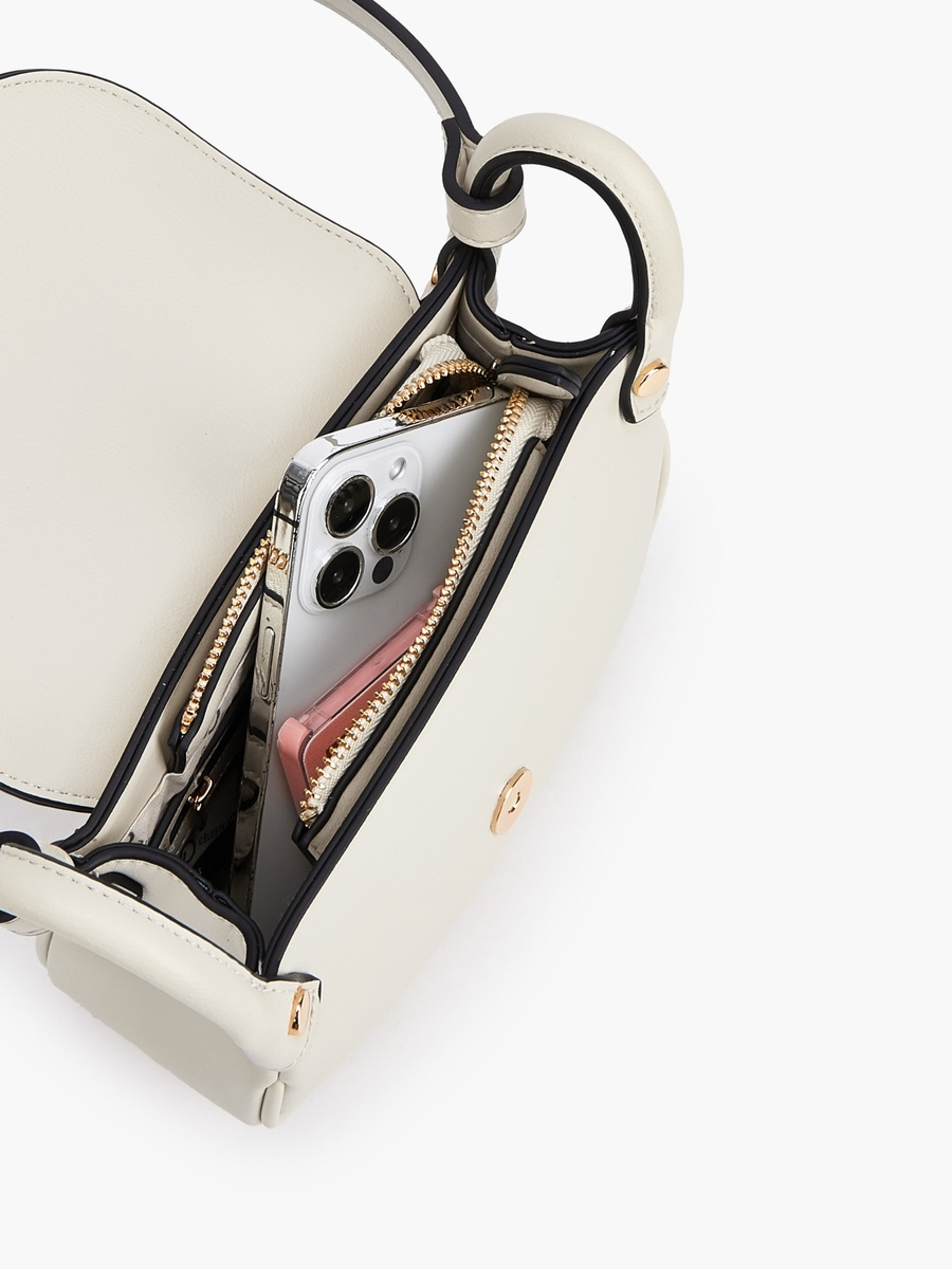 Embroidered Flap Crossbody Bag with Button Closure