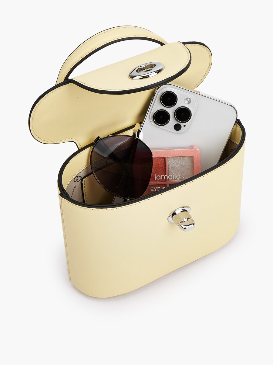 Solid Crossbody Bag with Twist Lock Closure