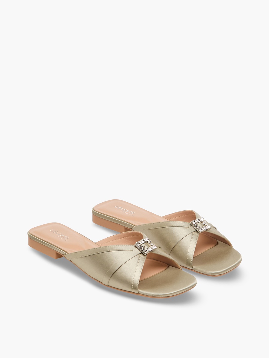 Women Embellished Satin Slip-On Sandals