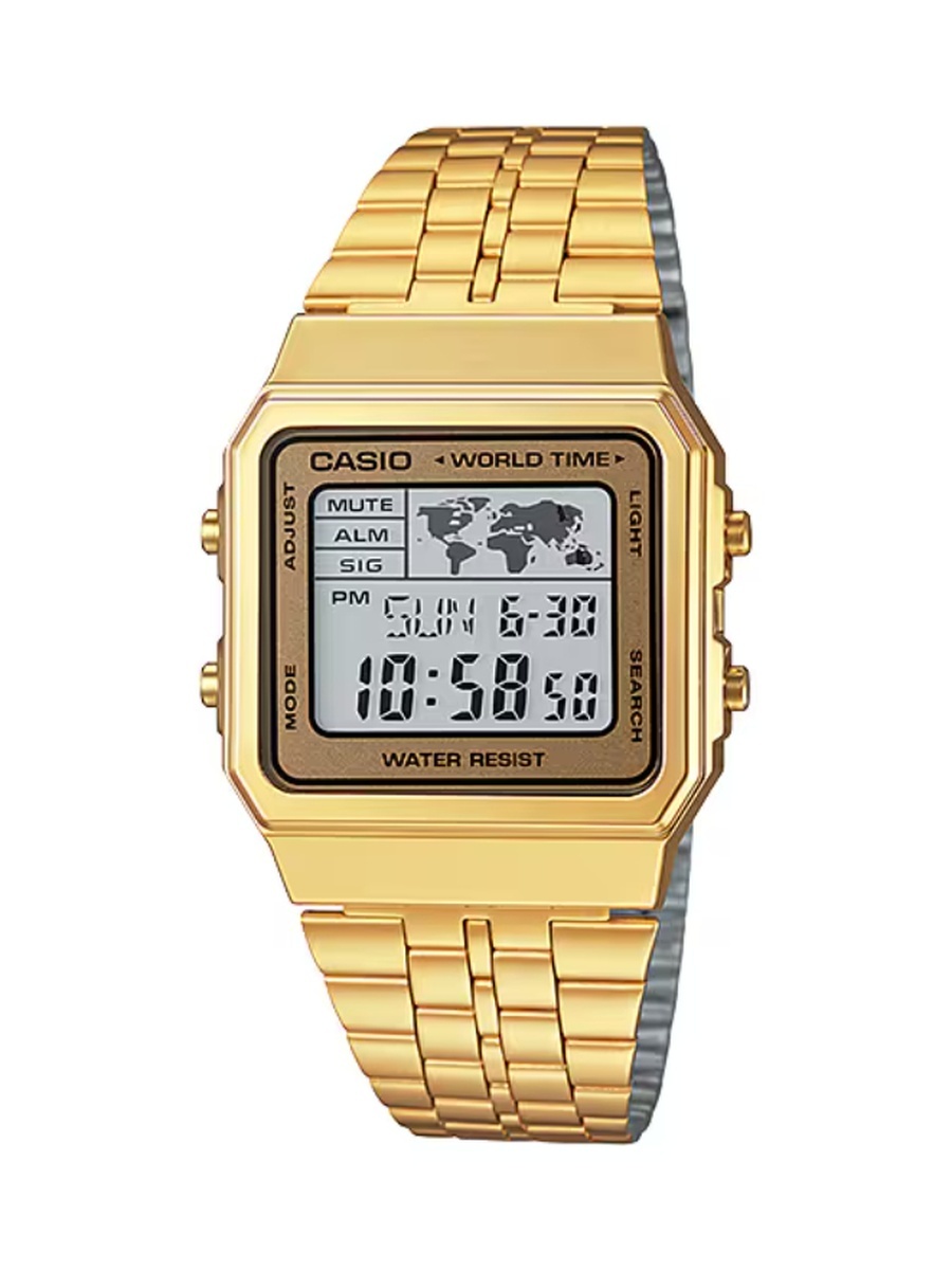Unisex Digital Movement Watch with Stainless Steel Strap - A500WGA-9DF, Gold