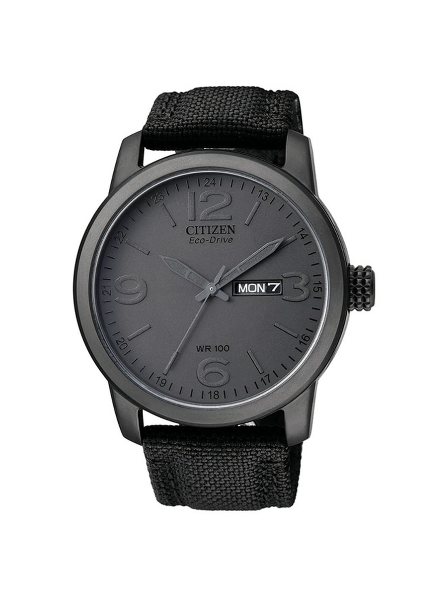 Men Eco-Drive Light Powered Movement Watch, Analog Display and Nylon Strap - BM8475-00F, Black