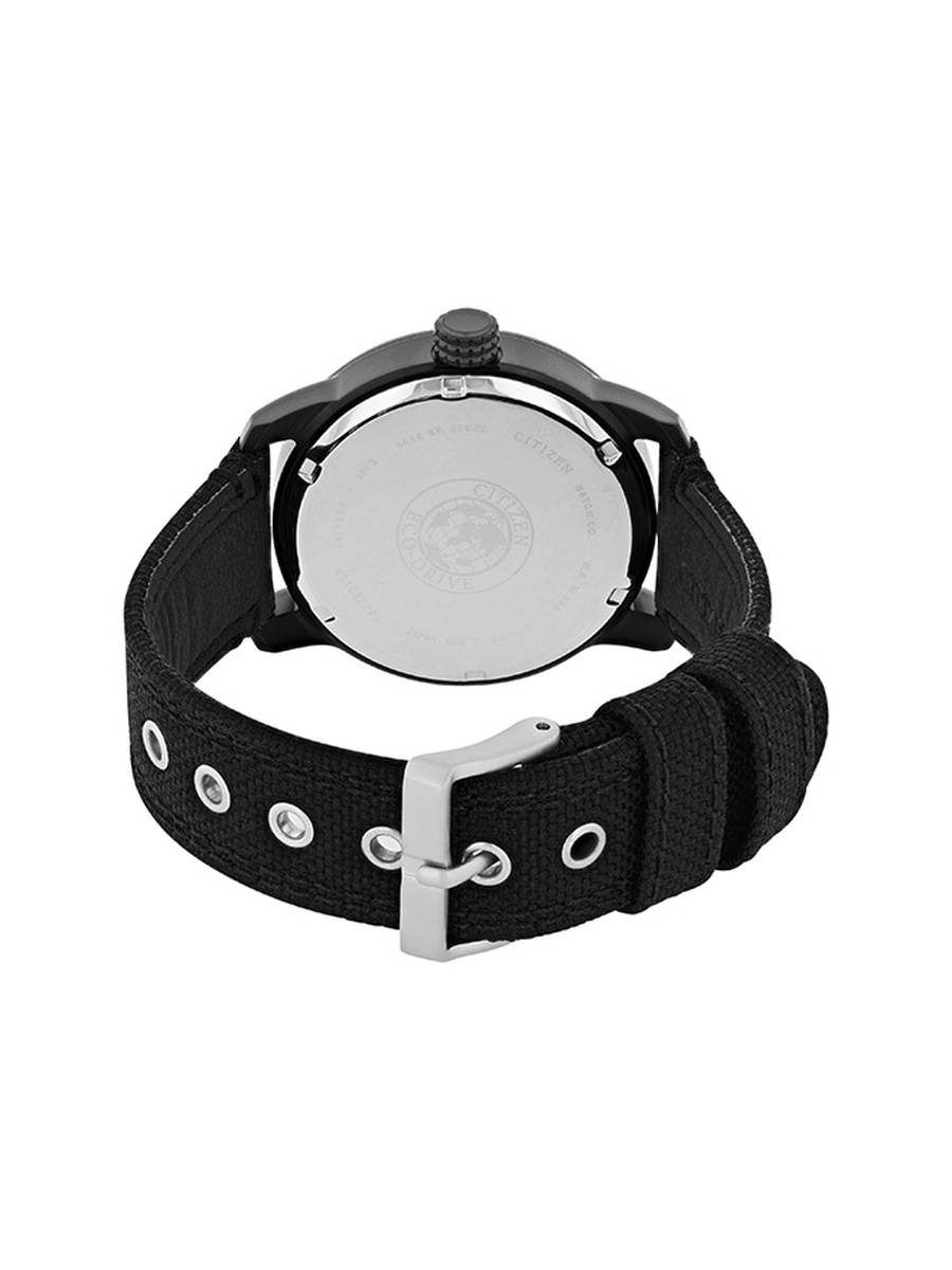 Men Eco-Drive Light Powered Movement Watch, Analog Display and Nylon Strap - BM8475-00F, Black