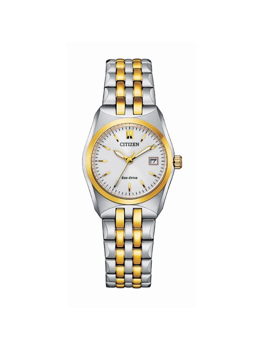 Women Eco-Drive Light Powered Movement Watch, Analog Display and Stainless Steel with Two Tone Strap - EW2299-50A