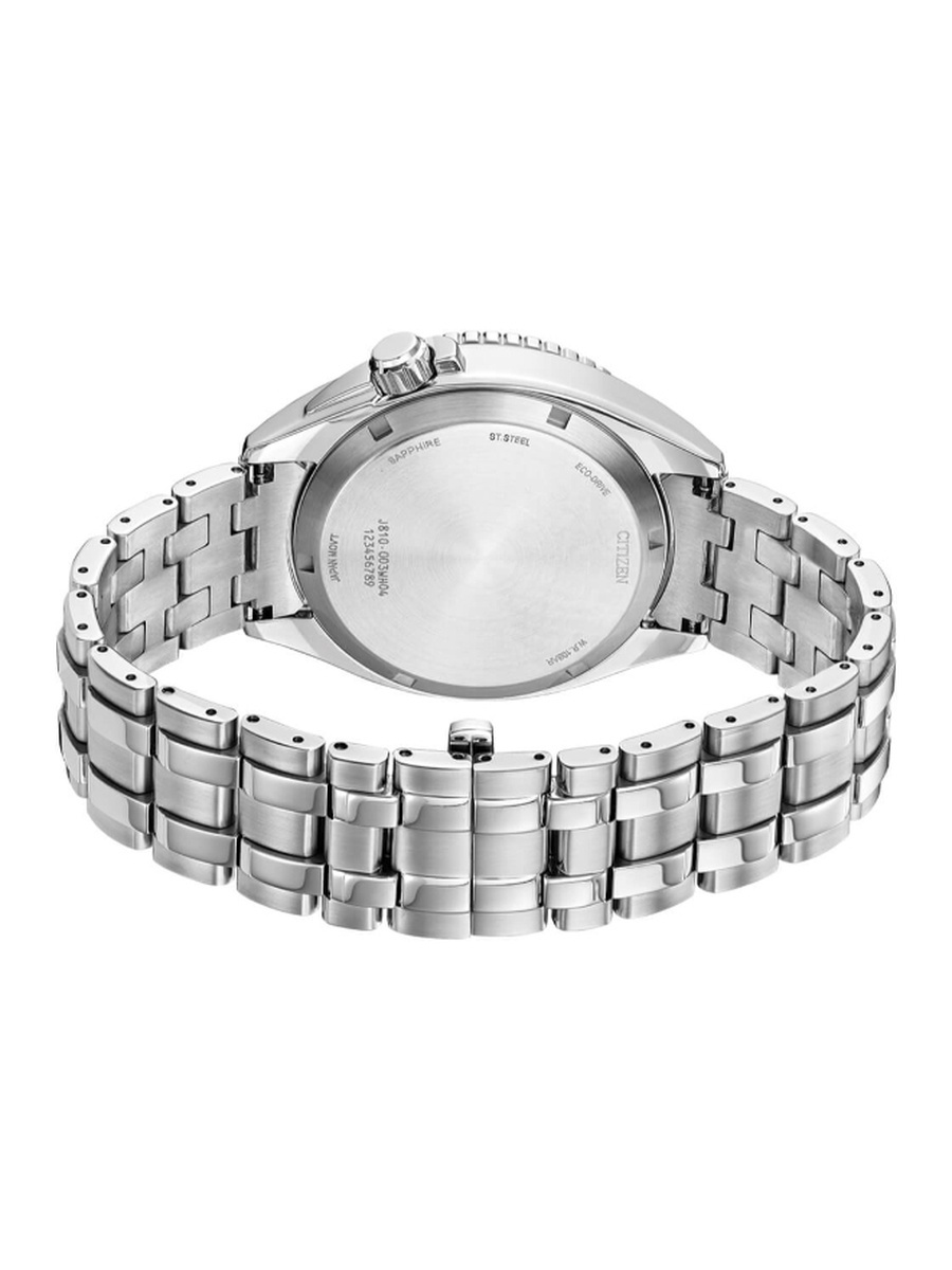 Men Eco-Drive Light Powered Movement Analog Display Watch with Stainless Steel Strap - AW1770-53L, Silver