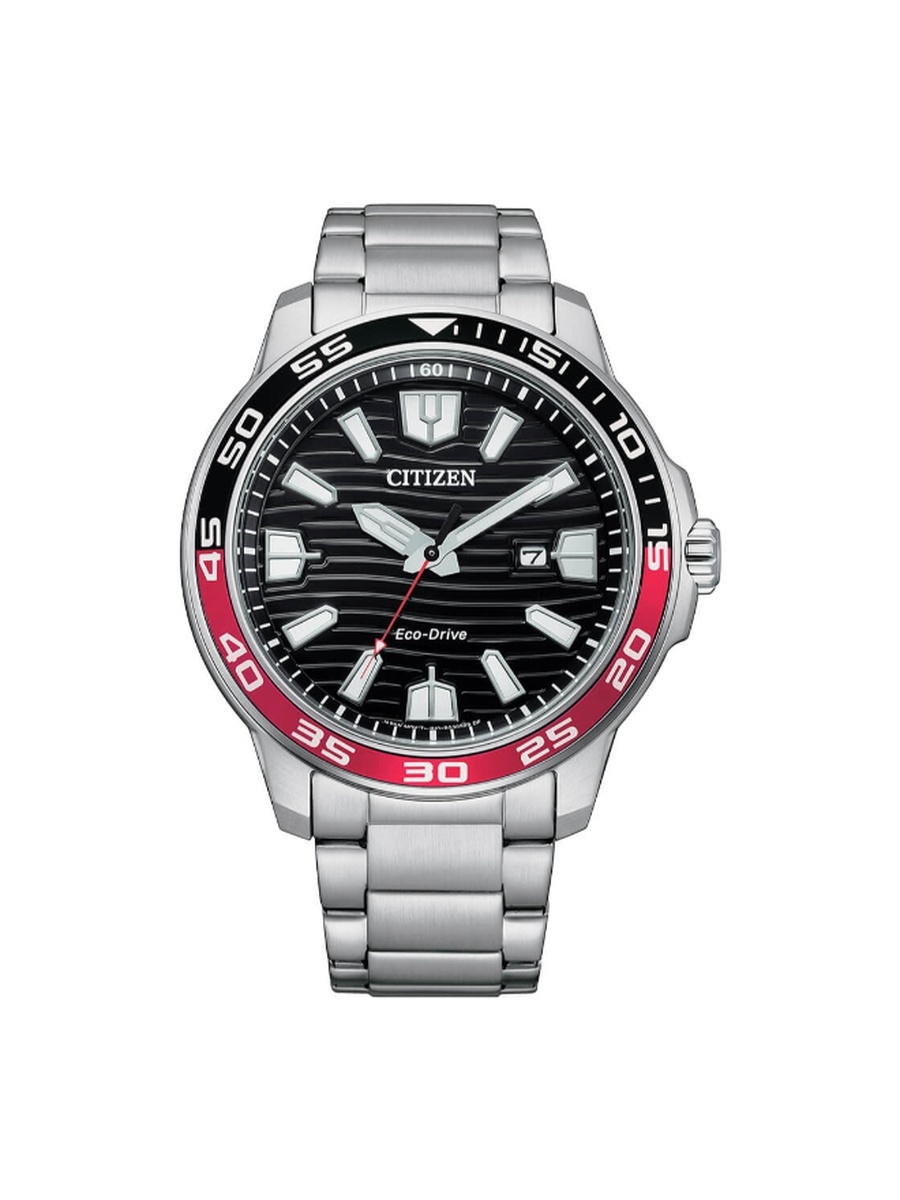 Men Eco-Drive Light Powered Movement Analog Display Watch with Stainless Steel Strap - AW1527-86E, Silver