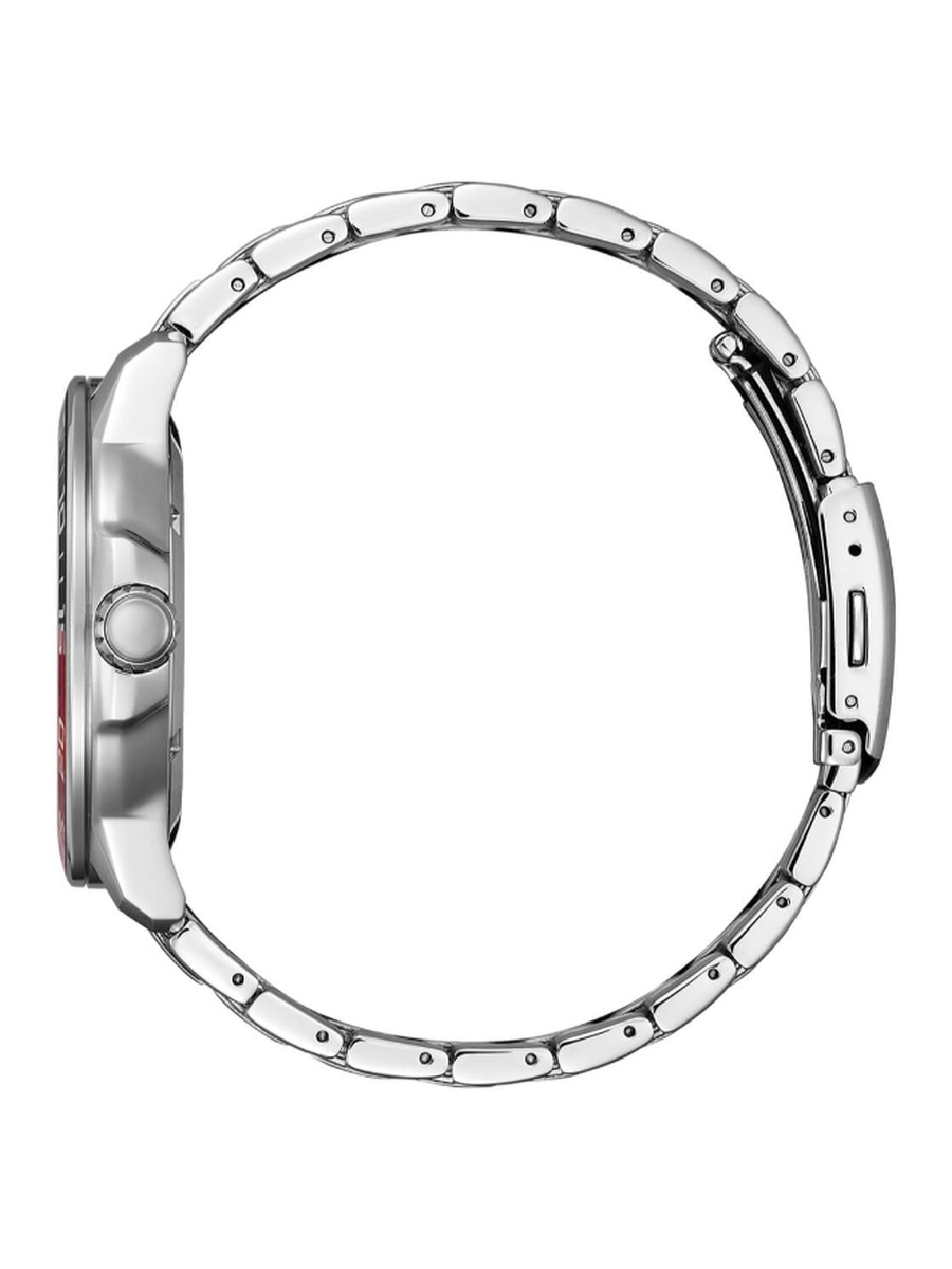 Men Eco-Drive Light Powered Movement Analog Display Watch with Stainless Steel Strap - AW1527-86E, Silver