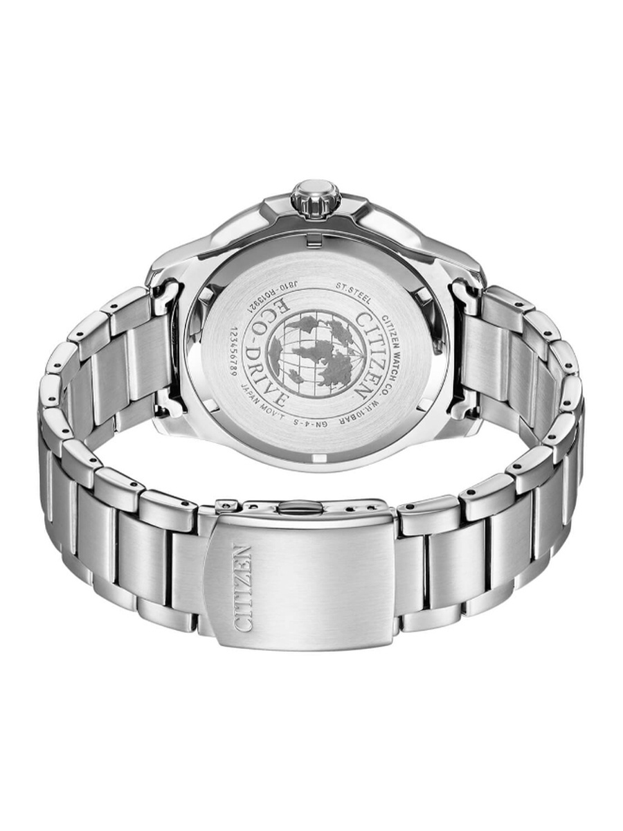 Men Eco-Drive Light Powered Movement Analog Display Watch with Stainless Steel Strap - AW1527-86E, Silver