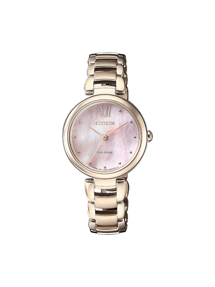 L Women Eco-Drive Light Powered Movement Watch, Analog Display and Stainless Steel Strap - EM0533-82Y, Rose Gold