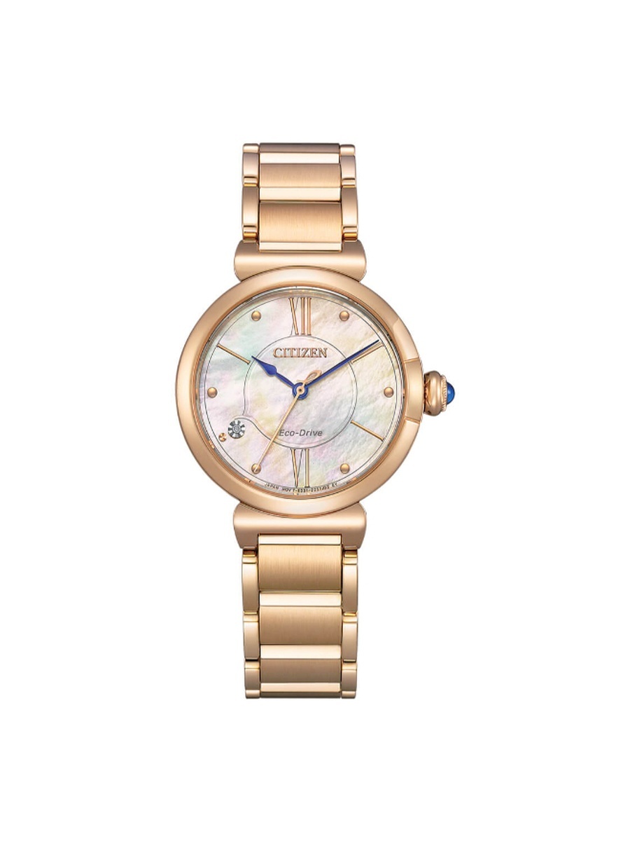 L MAY BELLS Women Eco-Drive Light Powered Movement Watch, Analog Display and Stainless Steel Strap - EM1073-85Y, Rose Gold